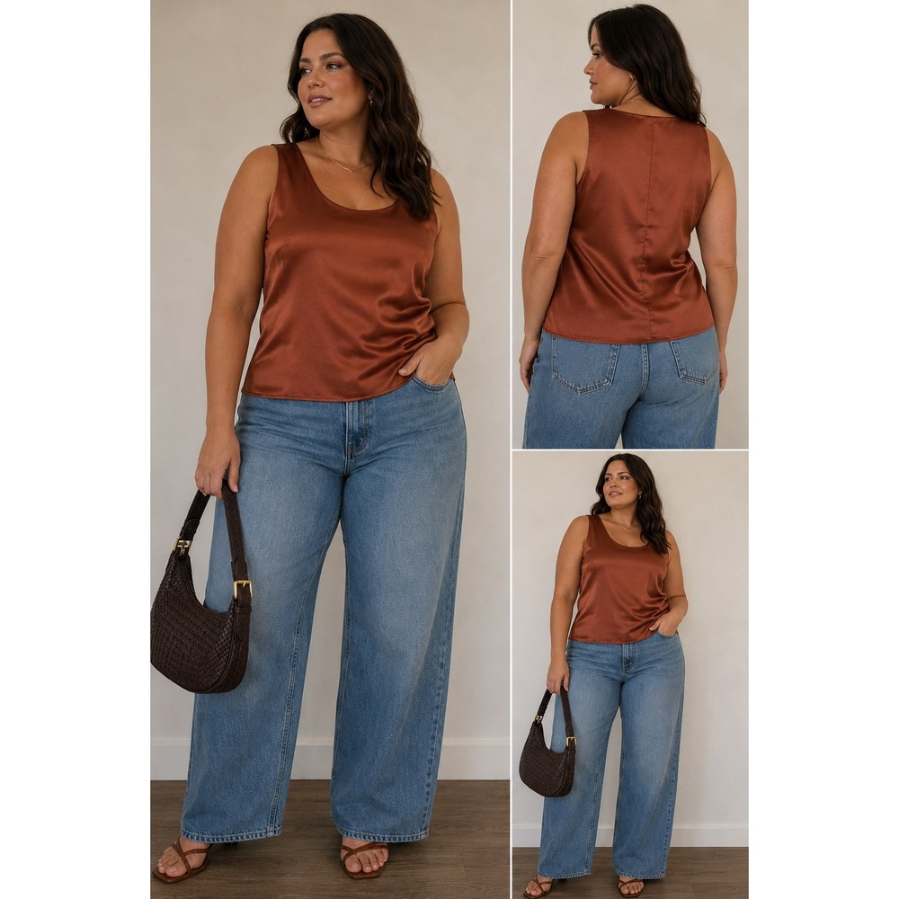 Eva Polini Couture Tank Top 16 Copper Excellent Satin Scoop Neck Tailored Shell